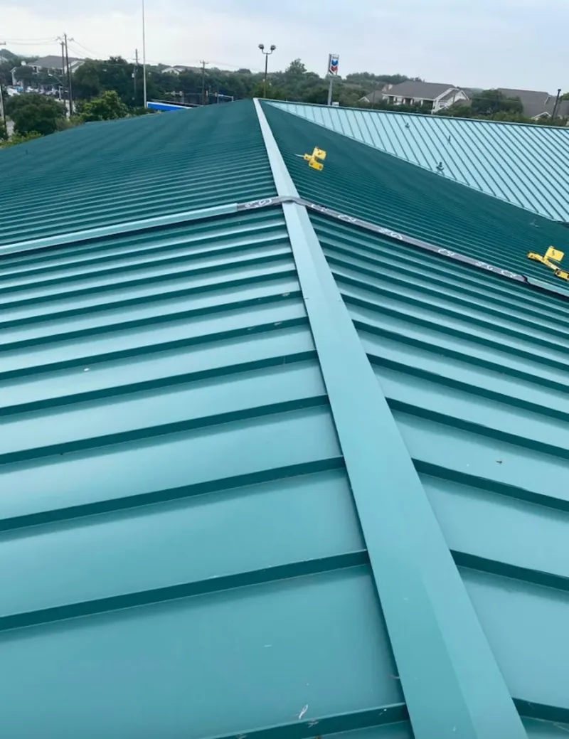 Green commercial metal roof ridge and valley for Metal Roof Repair in Ukiah
